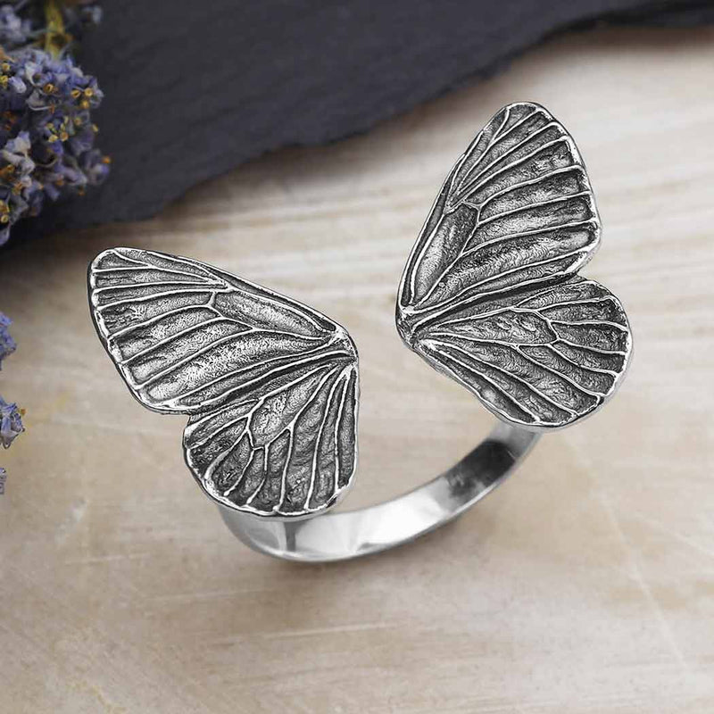 Sterling Ring Adjustable Wings Butterfly Silver